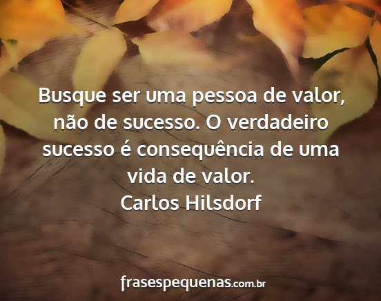 Carlos Hilsdorf - Busque ser uma pessoa de valor, não de sucesso....